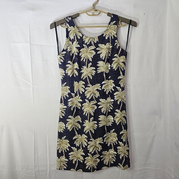 Pineapple Moon Dresses & Skirts - Pineapple Moon Hawaiian Blue Small Silk Dress Tank Sleeveless Palm Tree Beach
